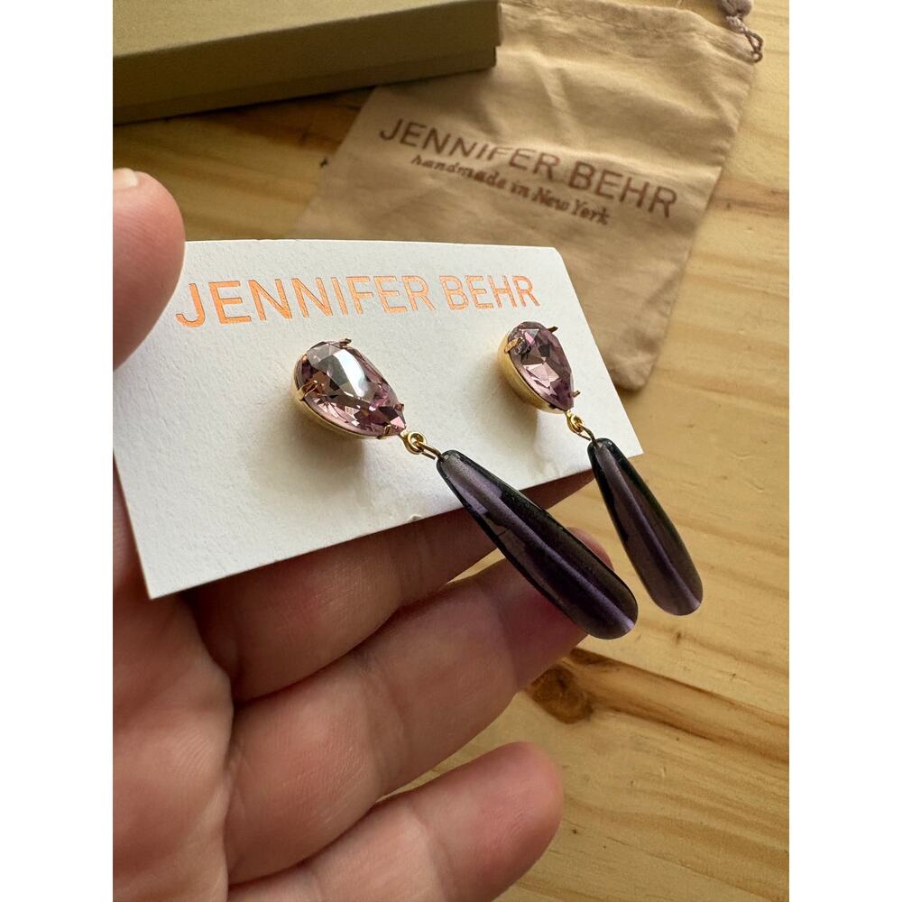 Jennifer Behr Amethyst Caroline Earrings Purple Crystal Stud 18K Gold - Picture 8 of 8